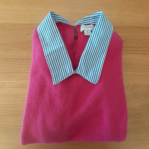 J. Crew Pink Short-Sleeve Sweater with Striped Collar - Picture 2 of 4